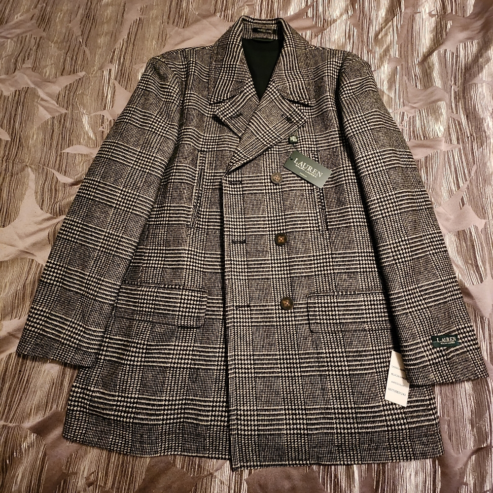 Ralph Lauren Luke Classic-Fit Black/White Glen Plaid Peacoat (Rare Color)